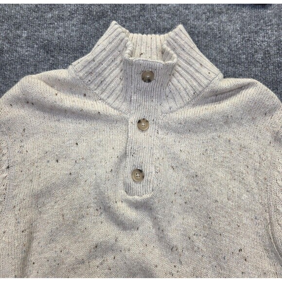 Lucky Brand Sweater Mens Medium Oatmeal Wool Blend Mock Neck Henley Donegal - Picture 3 of 10